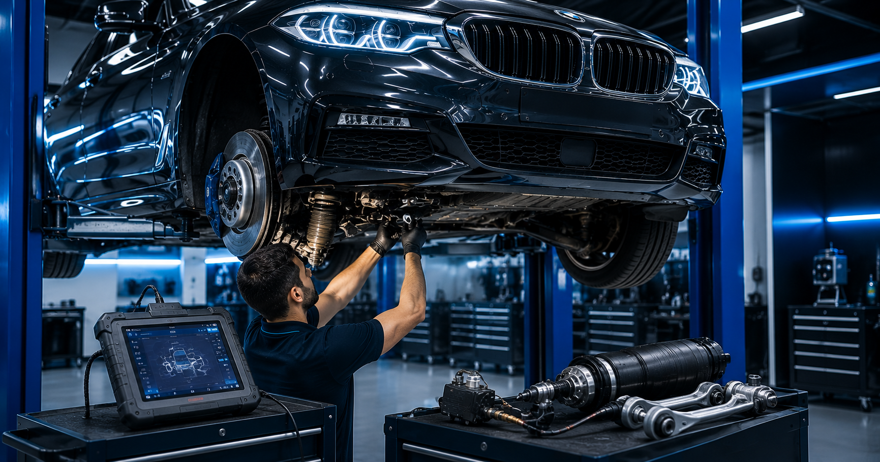 إصلاح مساعدات BMW ونظام التعليق والهيدروليك في الرياض مع فحص احترافي